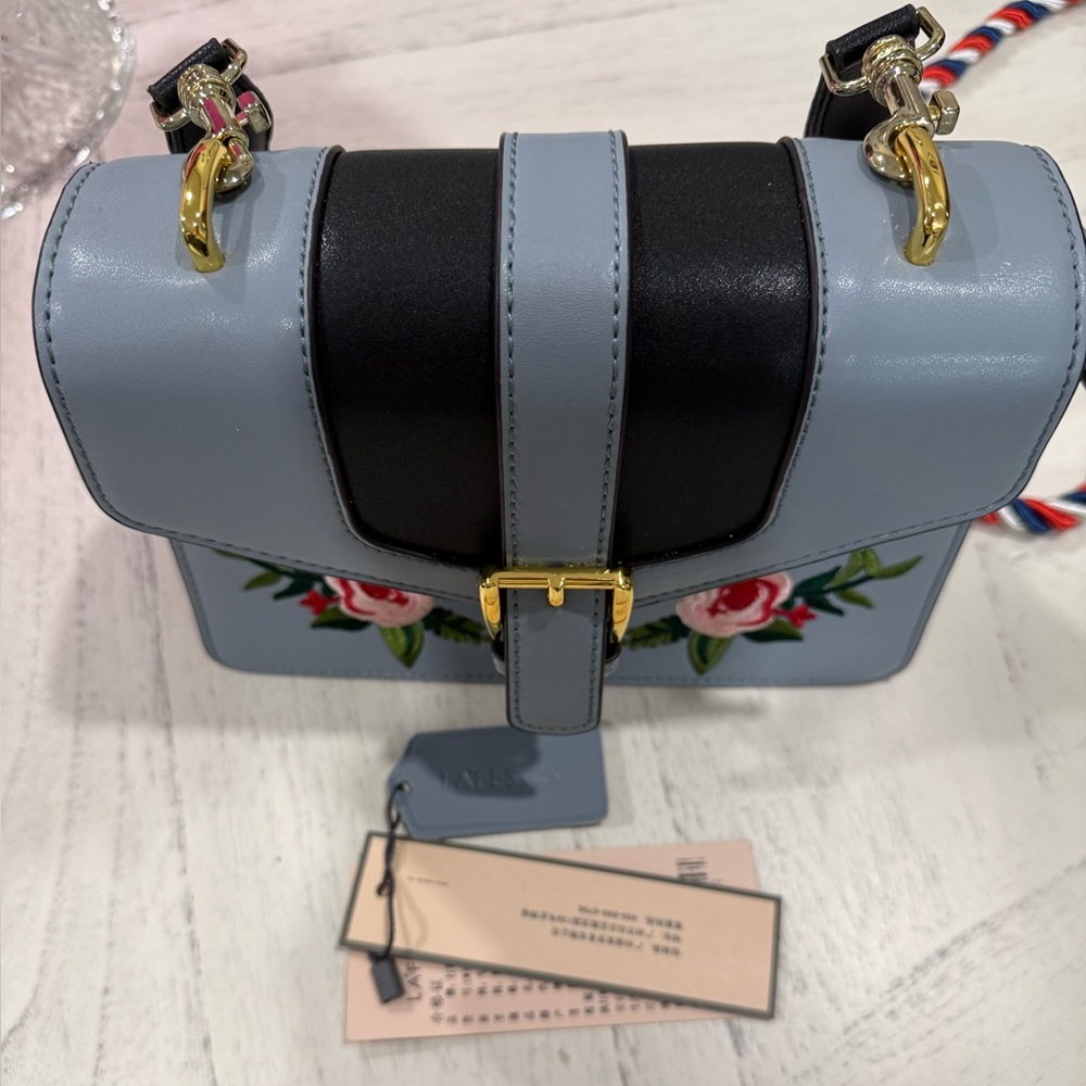 LA’FESTIN Floral Embroidered Blue Leather Style Bag with Two Crossbody Straps. - Picture 8 of 14